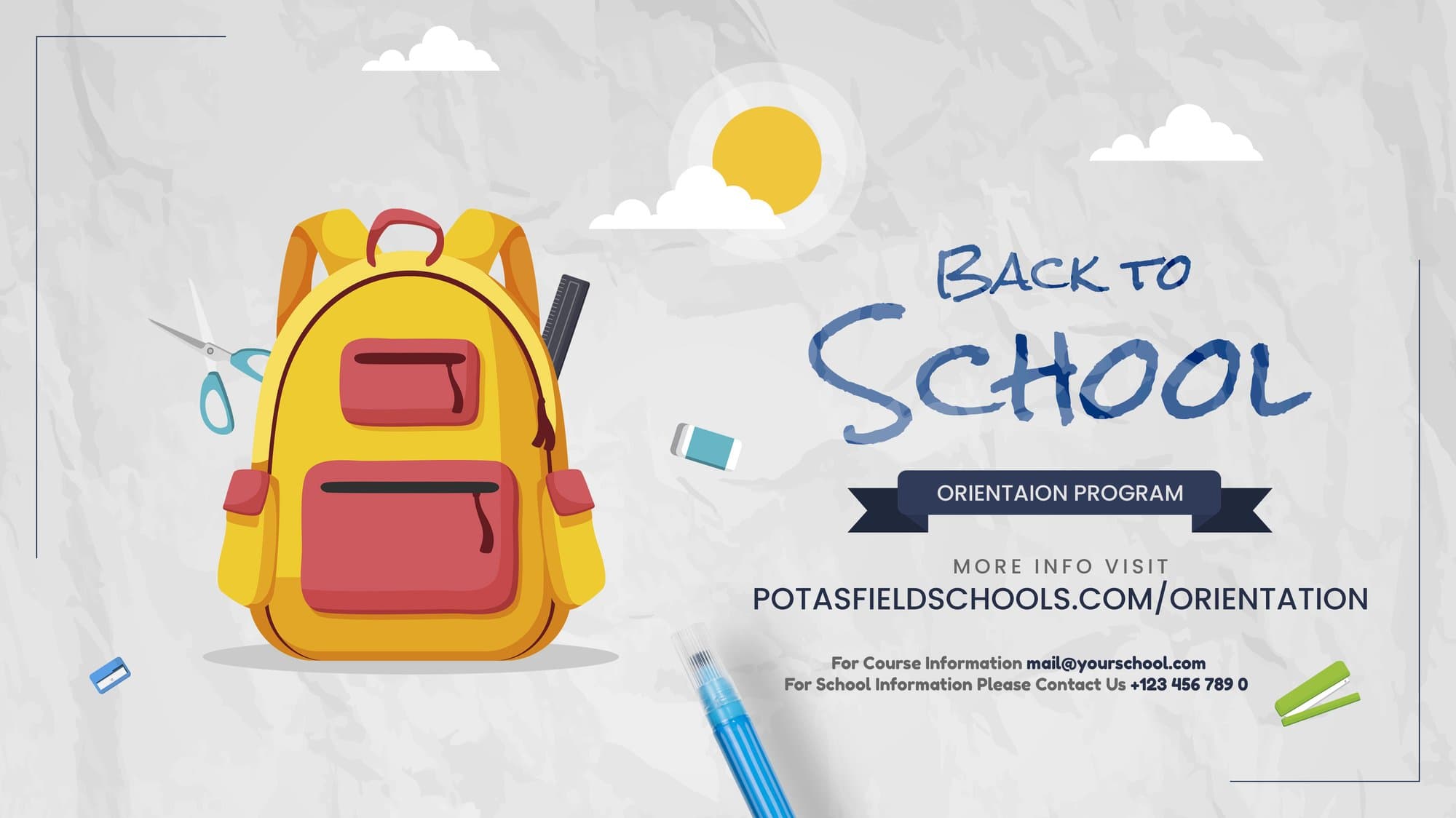 Potasfield Schools Student Orientation & Welcome Event Banner